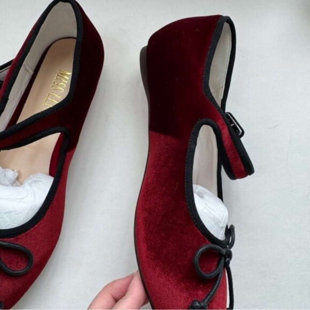 Size 7.5 Miss Left Women Bowknot Ankle Strap Classic Ballet Flats Burgundy - Picture 9 of 13